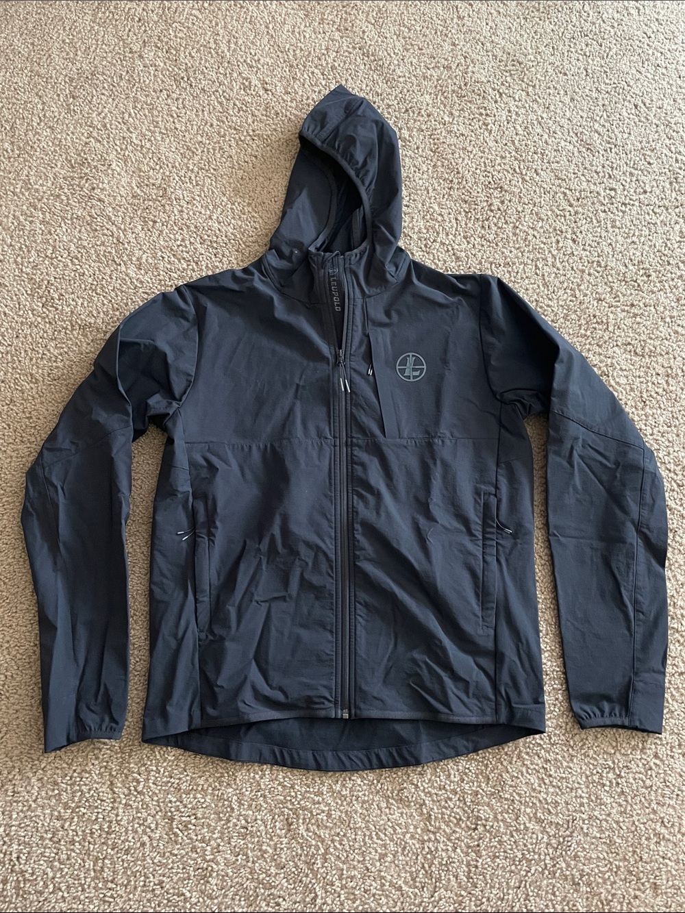 Men's Black Leupold Hooded Windbreaker with Subtle Logo